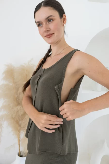 Olive Basics Sarah Reversible Button Tank - Image 5