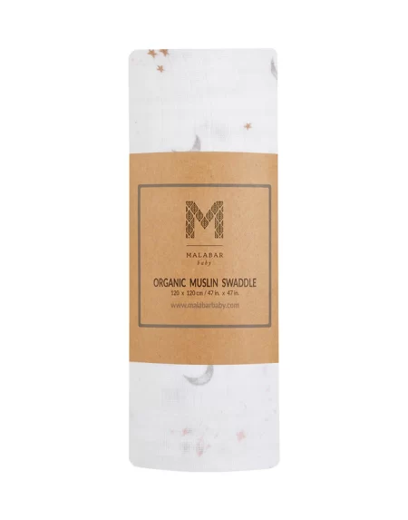 Malabar Baby Organic Swaddle in Star & Moon - Image 6